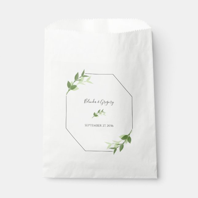 Greenery Garden Leaves Frame Wedding Favor Bag (Front)