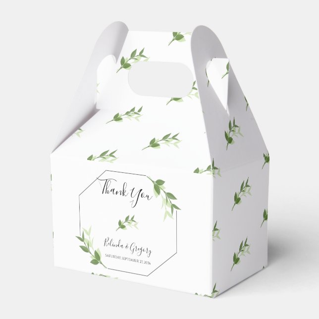 Greenery Garden Leaves Frame Wedding Favor Boxes (Front Side)