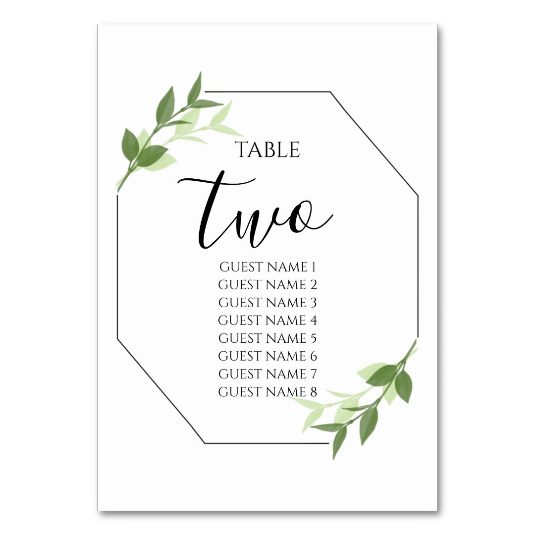 Greenery Garden Leaves Frame Wedding Guest Names Table Number Zazzle