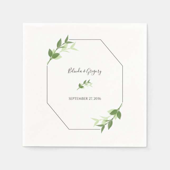 Greenery Garden Leaves Frame Wedding Napkins (Front)