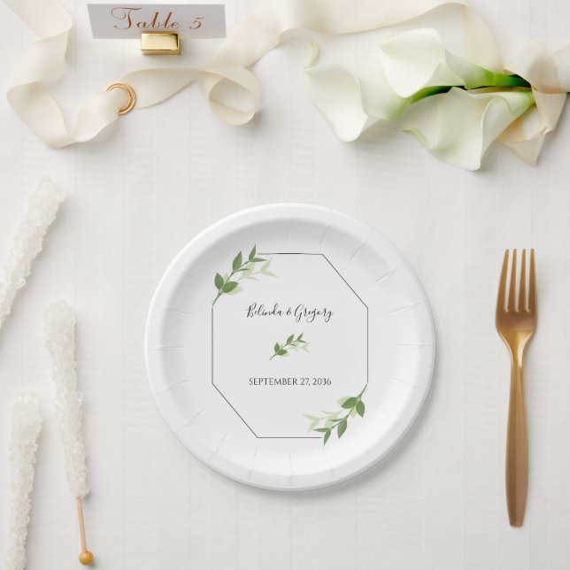 Greenery Garden Leaves Frame Wedding  Paper Plates (Wedding)