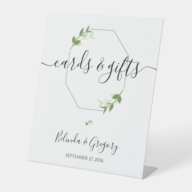 Greenery Garden Leaves Frame Wedding  Pedestal Sign (Front)