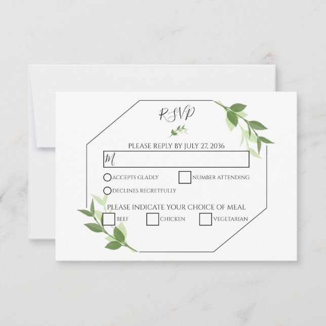 Greenery Garden Leaves Frame Wedding RSVP Cards (Front)
