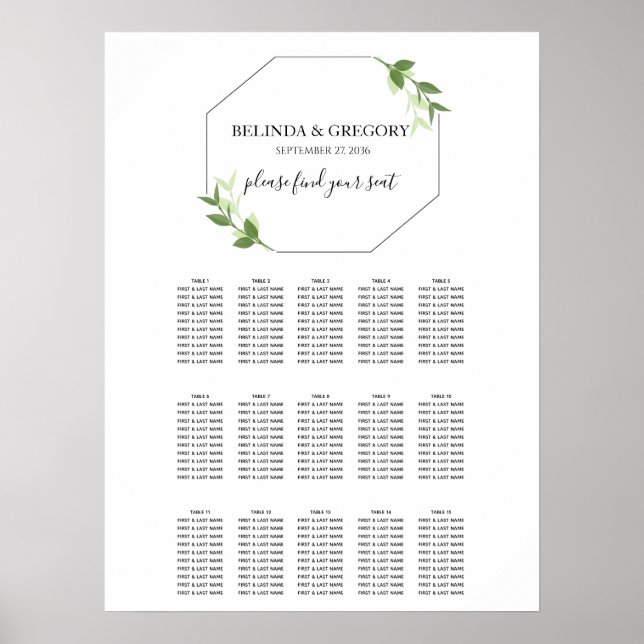 Greenery Garden Leaves Frame Wedding Seating Chart (Front)