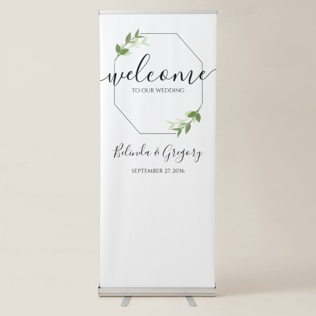 Greenery Garden Leaves Frame Wedding Welcome Sign (Front)