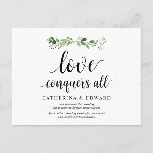 Greenery Garden Love conquers all Postponed Postcard