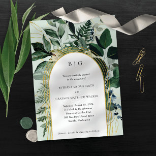 Greenery garden, Modern botanic arch wedding Invitation