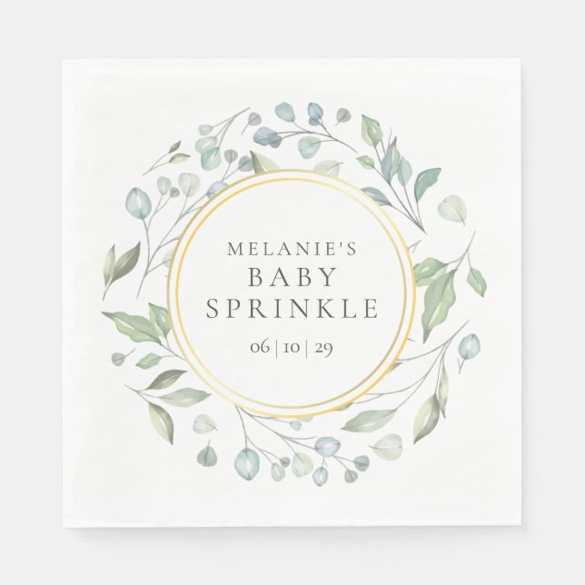 Greenery  Garland Baby Sprinkle / Shower Napkins (Front)
