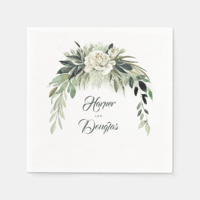 Greenery Garland Botanical Garden Wedding Napkins (Front)
