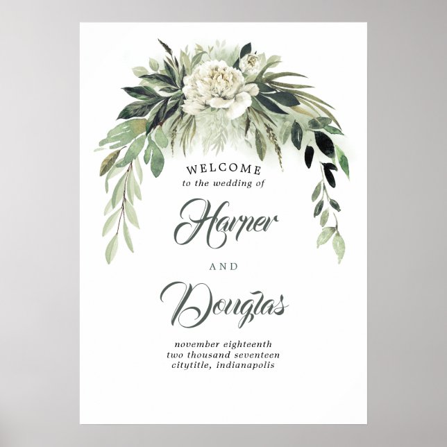 Greenery Garland Botanical Wedding Welcome Sign (Front)