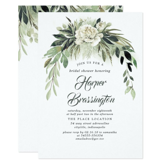 Greenery Garland Elegant Vintage Bridal Shower Invitation