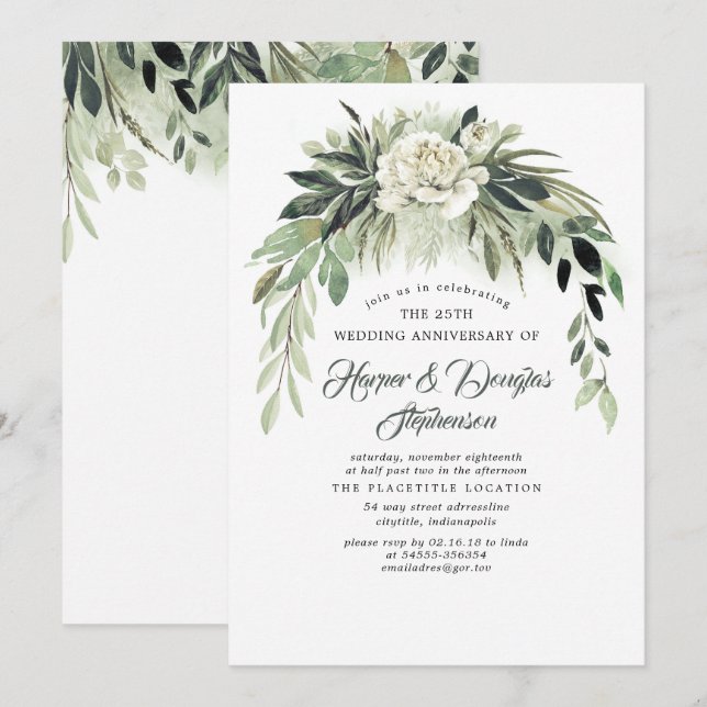 Greenery Garland Elegant Wedding Anniversary Party Invitation (Front/Back)