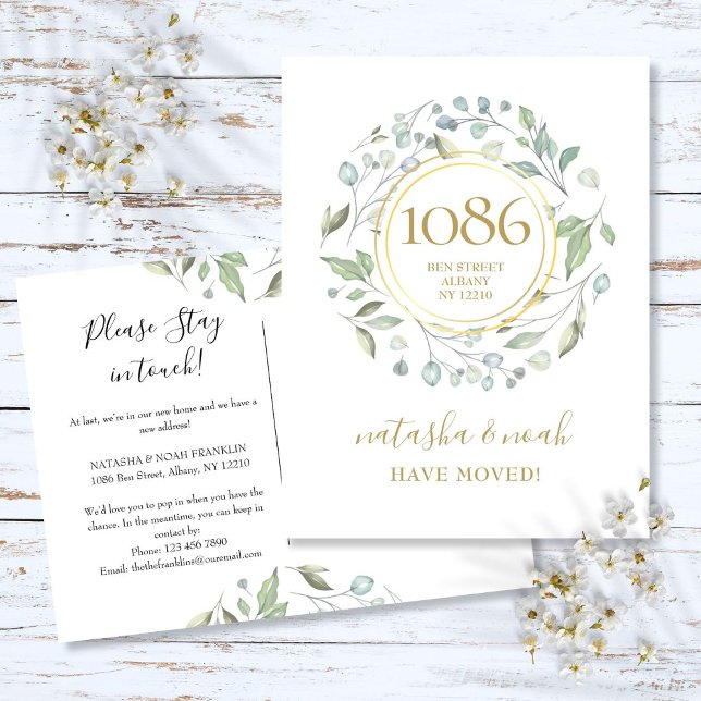 Greenery Garland Gold New Address We've Moved Anno Announcement Postcard (Greenery Garland Gold New Address We've Moved Anno Announcement Postcard)