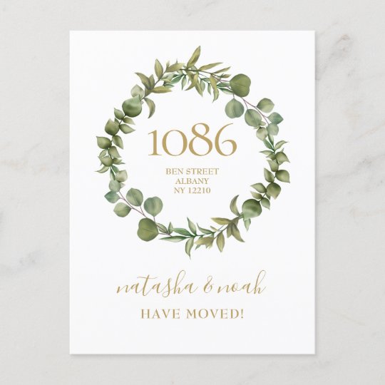 Greenery Garland Gold New Address We've Moved Announcement Postcard
