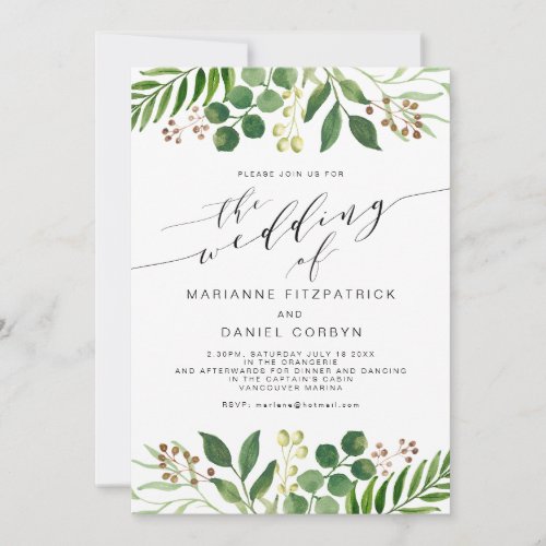 Greenery garland modern wedding invitation
