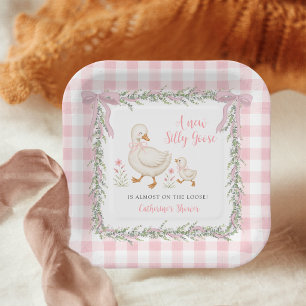 Greenery Garland Silly Goose Baby Shower Paper Plates