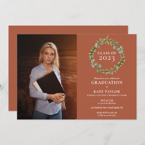 Greenery Garland Terracotta Photo Graduation Party Invitation