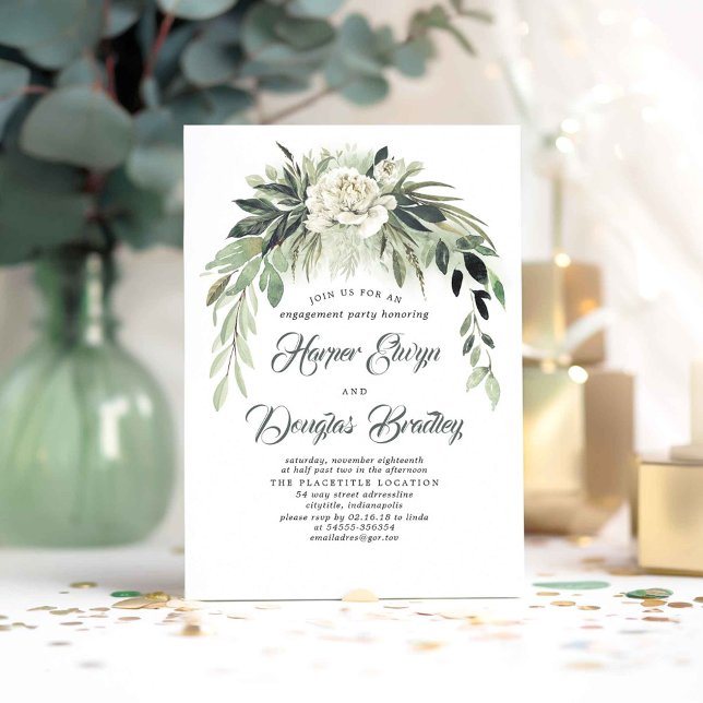 Greenery Garland Vintage Engagement Party Invitation (Greenery Foliage Engagement Party Invitations)