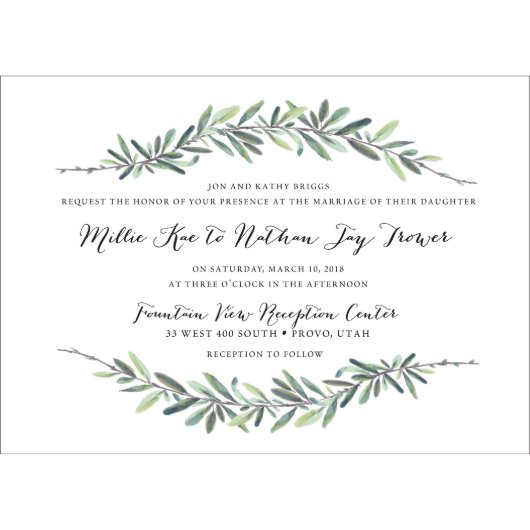 Greenery Garland Wedding Invitation (Front)