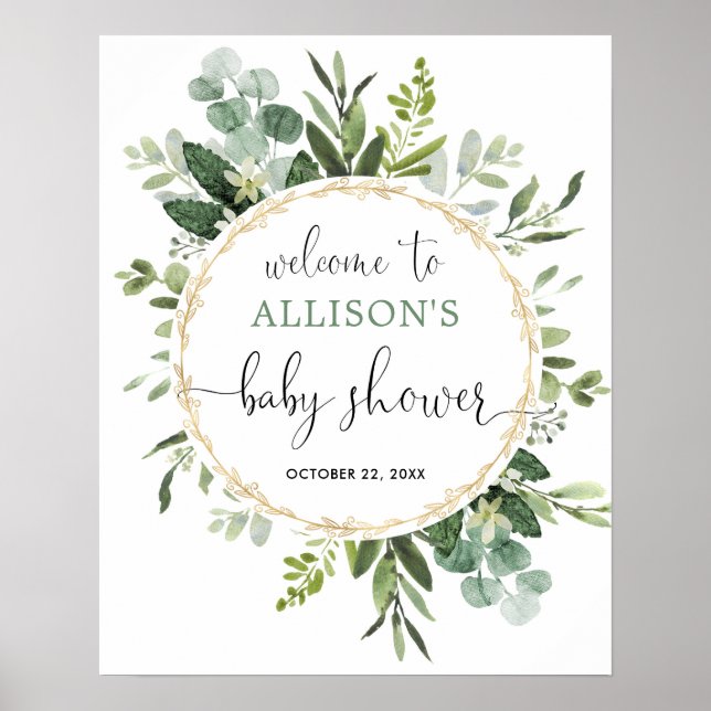 Greenery gender neutral baby shower welcome sign (Front)