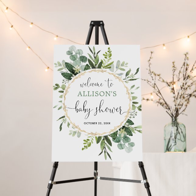 Greenery gender neutral baby shower welcome sign (In Situ (Stand))