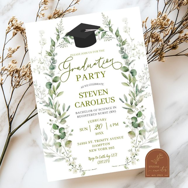 Greenery Gender Neutral Graduation Invitation (Creator Uploaded)