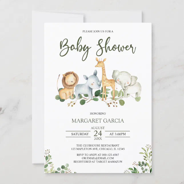 Greenery Gender Neutral Jungle Safari Baby Shower Invitation | Zazzle