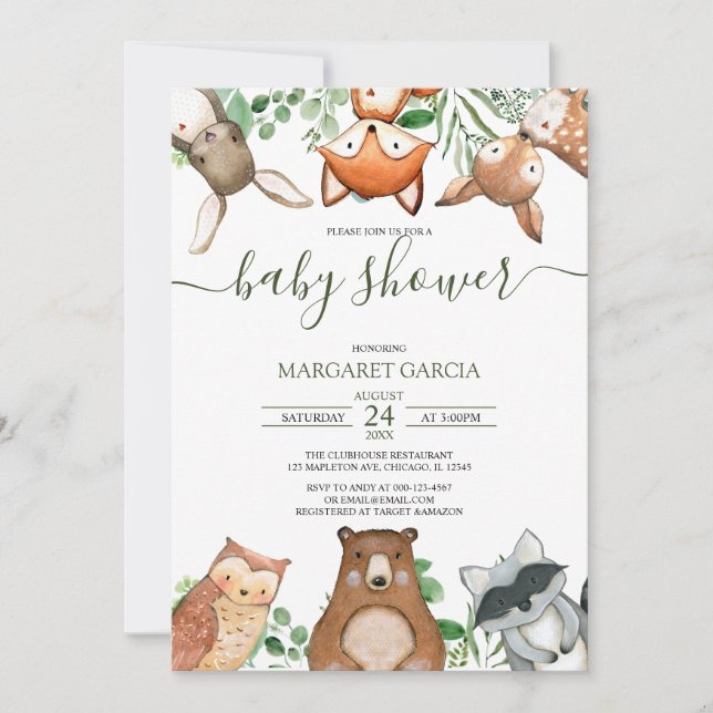 Greenery Gender Neutral WOODLAND Baby Shower Invitation (Front)