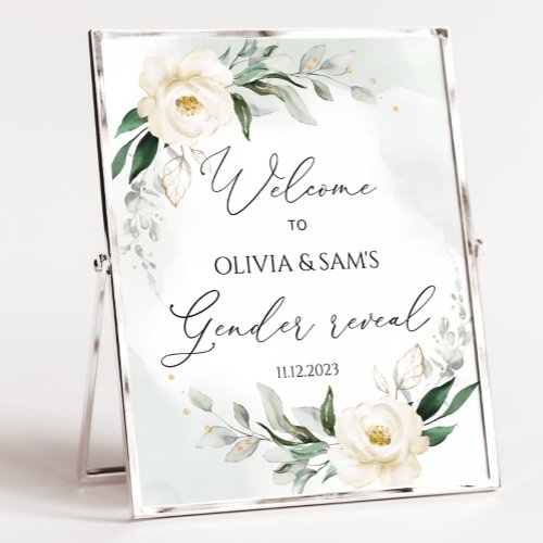 Greenery gender reveal welcome sign