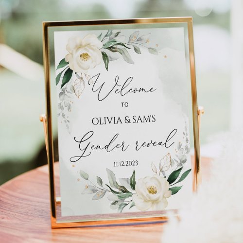 Greenery gender reveal welcome sign