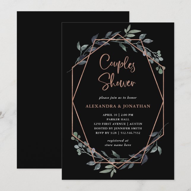 Greenery Geo Black | Rose Gold Couples Shower Invitation (Front/Back)