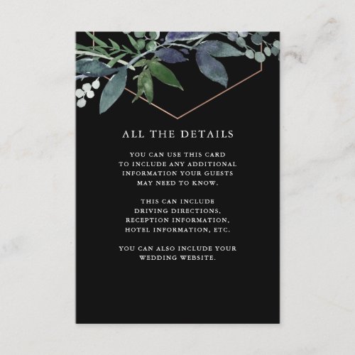 Greenery Geo Black  Rose Gold Wedding Details Enclosure Card