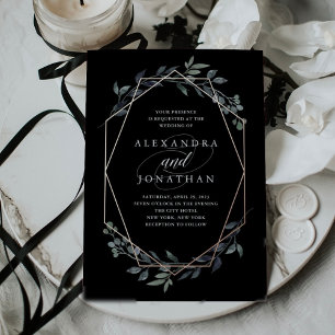 Greenery Geo Black Rose Gold Wedding Foil Invitation