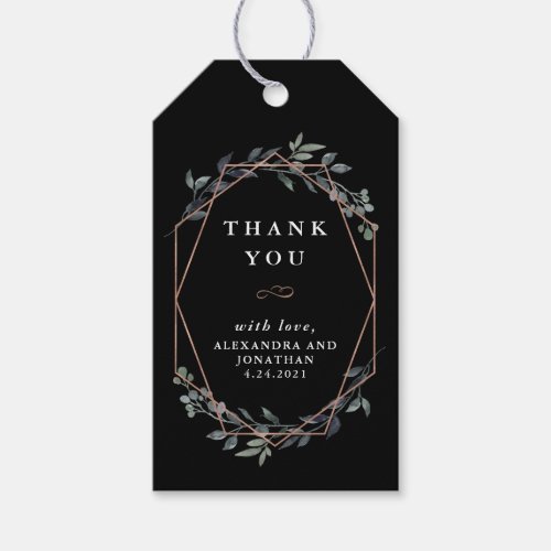 Greenery Geo Black  Rose Gold Wedding Thank You Gift Tags