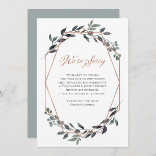 Greenery Geo Rose Gold Wedding Cancellation Invitation
