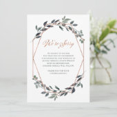 Greenery Geo | Rose Gold Wedding Cancellation Invitation (Standing Front)
