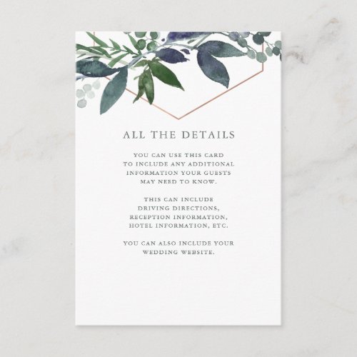 Greenery Geo  Rose Gold Wedding Details Enclosure Card