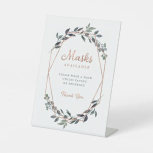 Greenery Geo Rose Gold Wedding Face Masks Pedestal Sign