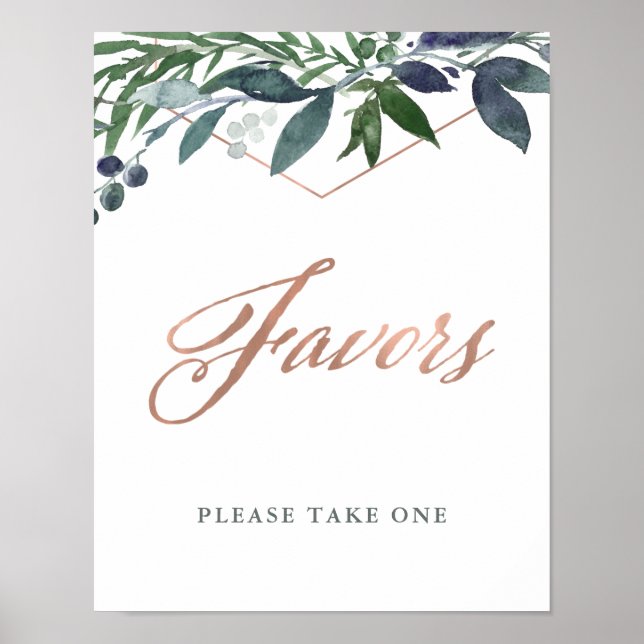 Greenery Geo | Rose Gold Wedding Favors Poster (Front)