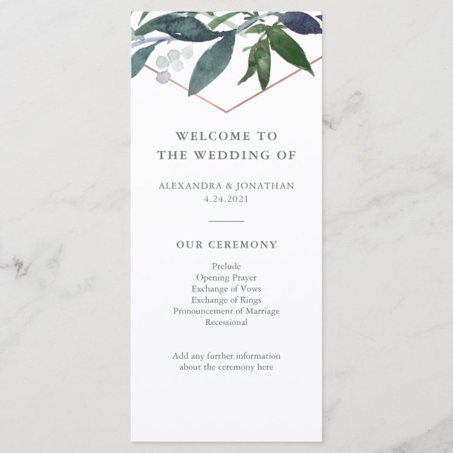 Greenery Geo | Rose Gold Wedding Program (Front)
