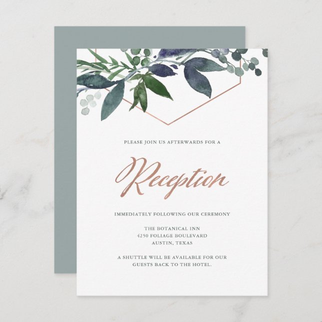 Greenery Geo | Rose Gold Wedding Reception Invitation (Front/Back)