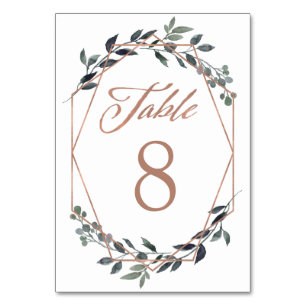 Greenery Geo Rose Gold Wedding Table Number