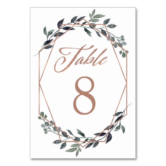 Greenery Geo | Rose Gold Wedding Table Number