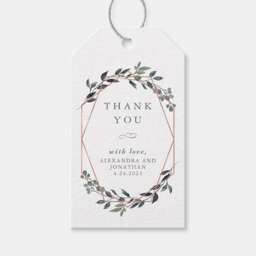 Greenery Geo  Rose Gold Wedding Thank You Gift Tags