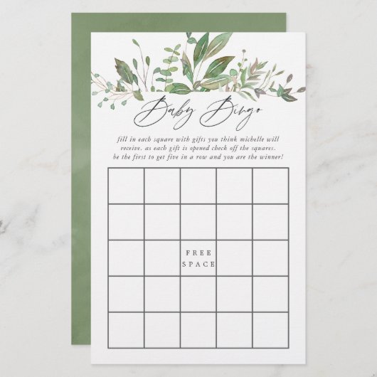 Greenery Geometric Baby Shower Baby Bingo (Front/Back)