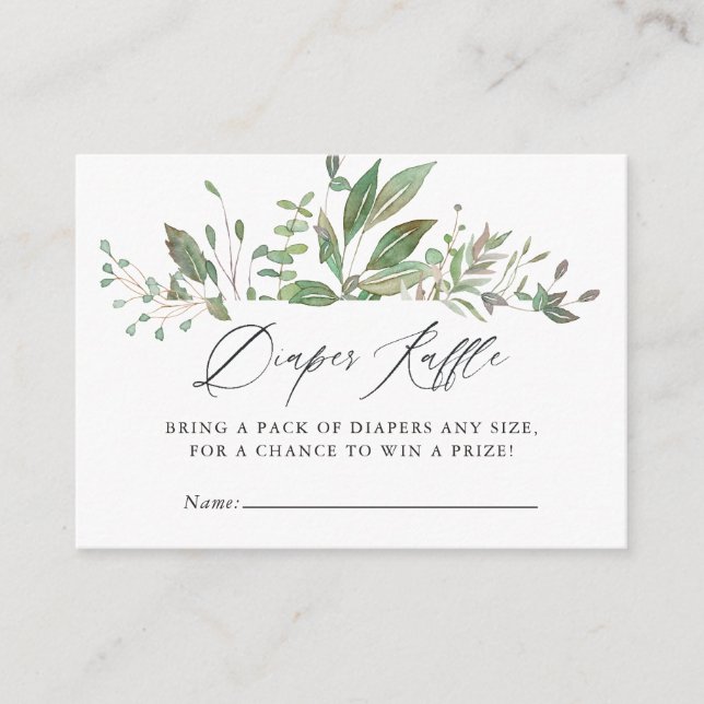 Greenery Geometric Baby Shower Diaper Raffle Enclosure Card (Front)