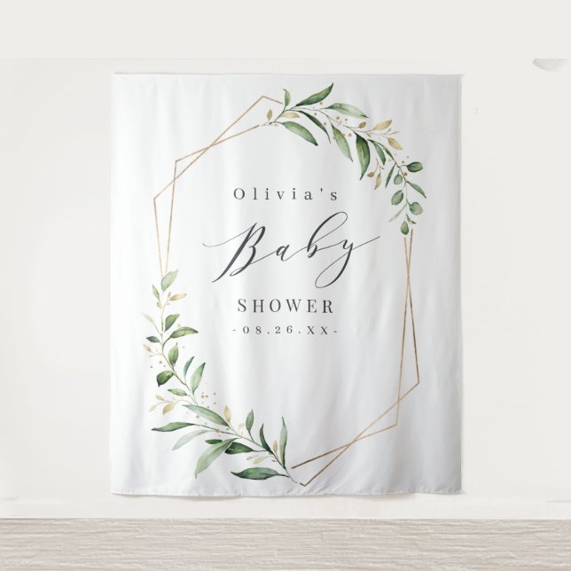 Greenery Geometric Baby Shower Photo Backdrop (Front)