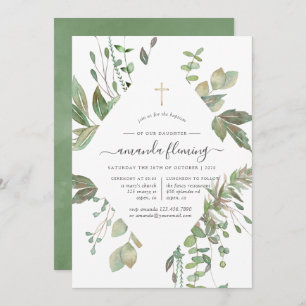 Greenery Geometric Baptism or Christening Invitation