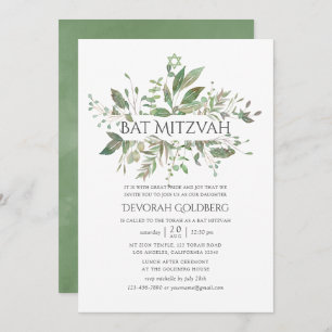 Greenery Geometric Bat Mitzvah Invitation