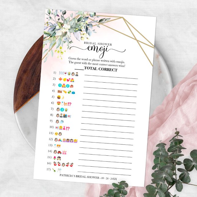 Greenery Geometric Bridal Shower Emoji Pictionary  Flyer (Creator Uploaded)